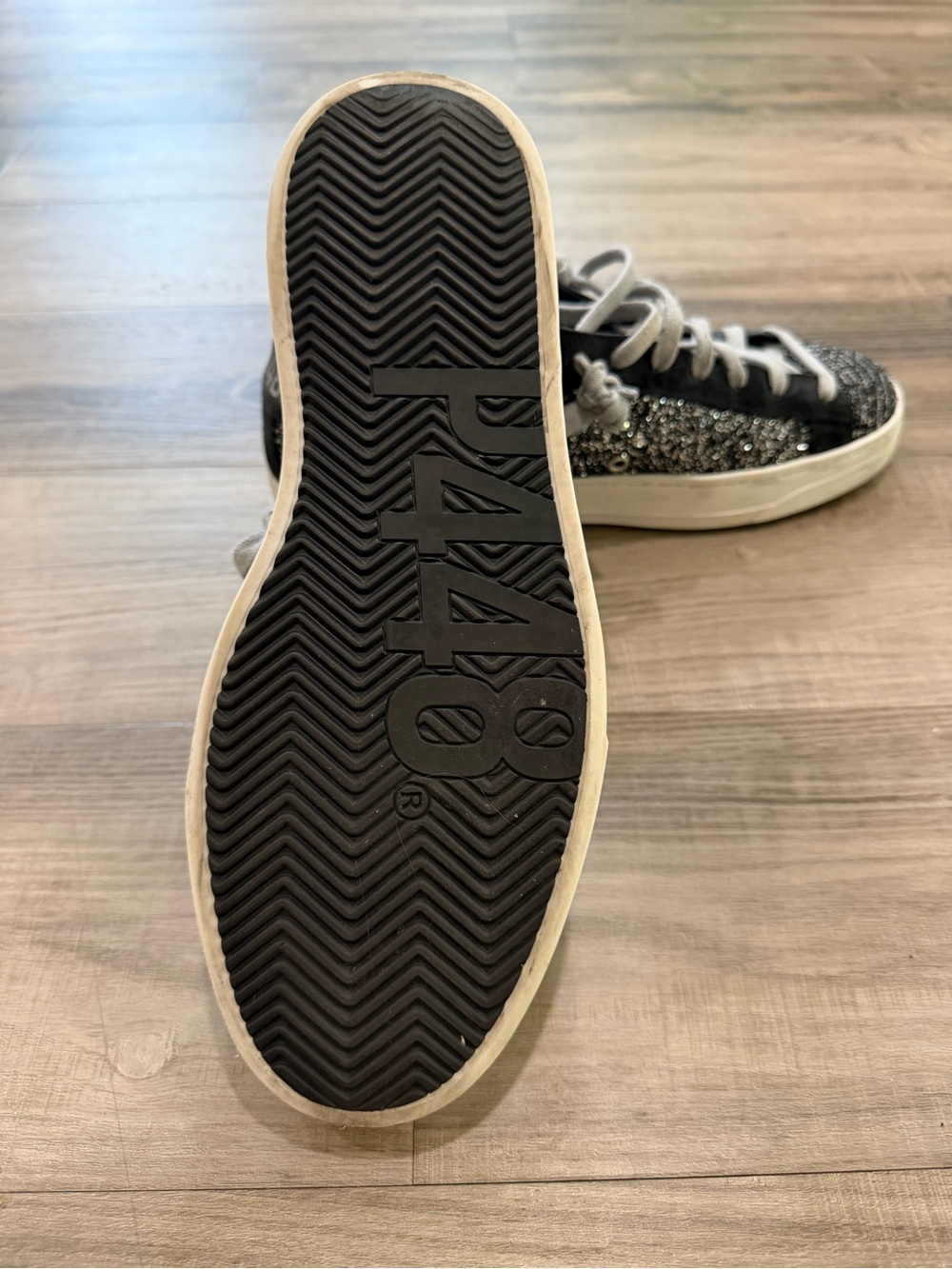 P448 John Shaka Glitter Tweed Sneakers Black Silver Sparkle Suede EU 40 US 9 - Picture 5 of 9